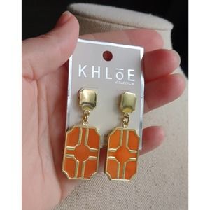 Khloe Earring Gold Tone Geometrical Orange Dangling